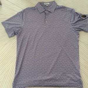 Peter Millar Navy and White Geometric Polo